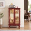 2 Doors Curio Cabinet with Tempered Glass Doors, Curio Cabinets with Mirrored Back Panel and Adjustable Shelves, Lighted Display Cabinet for Home