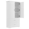 Tall Bathroom Storage Cabinet, Cabinet with Two Doors and Drawers, Adjustable Shelf, MDF Board, White(Old Sku:WF310828AAK)