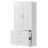 Tall Bathroom Storage Cabinet, Cabinet with Two Doors and Drawers, Adjustable Shelf, MDF Board, White(Old Sku:WF310828AAK)