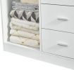 Wooden Closet System with 4 Drawers Storage Cabinet 2 Hanging Rails and Shelves Clothes Built-in Garment Rack Walk-in Closet Organizer for Bedroom Whi