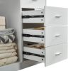Wooden Closet System with 4 Drawers Storage Cabinet 2 Hanging Rails and Shelves Clothes Built-in Garment Rack Walk-in Closet Organizer for Bedroom Whi