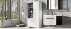 Tall Bathroom Storage Cabinet, Cabinet with Two Doors and Drawers, Adjustable Shelf, MDF Board, White(Old Sku:WF310828AAK)