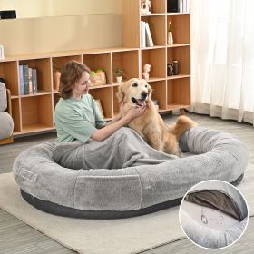 Large Light Gray Human Dog Bed (Color: White)